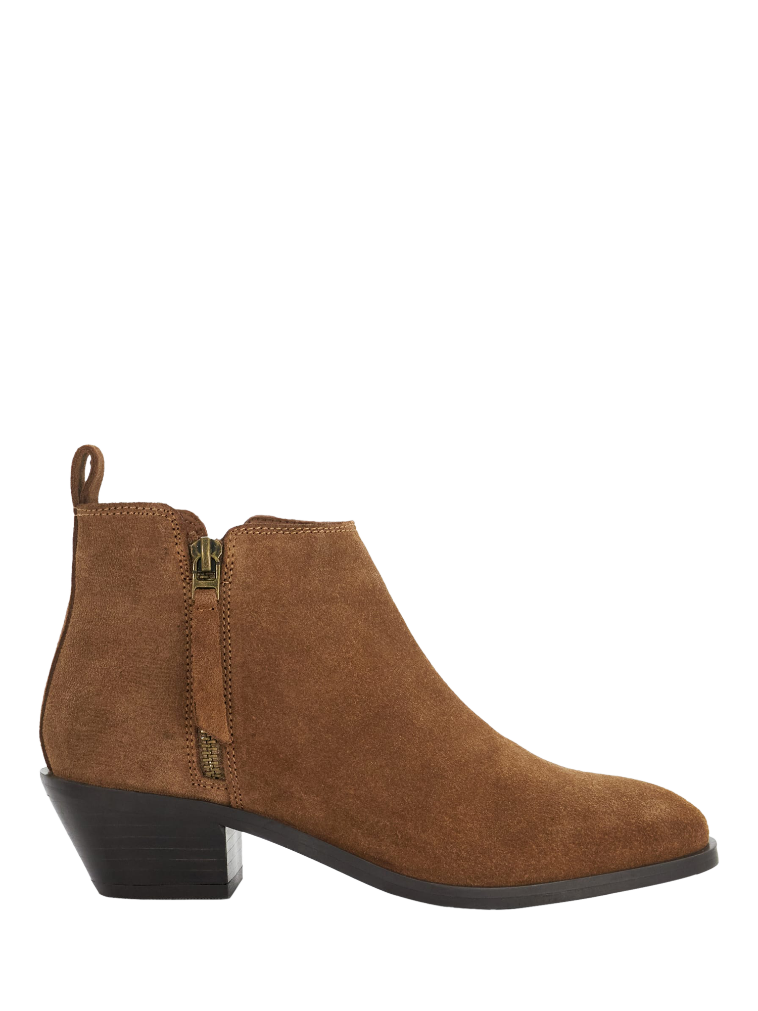 Dune Pear Suede Stacked Heel Ankle Boots Tan