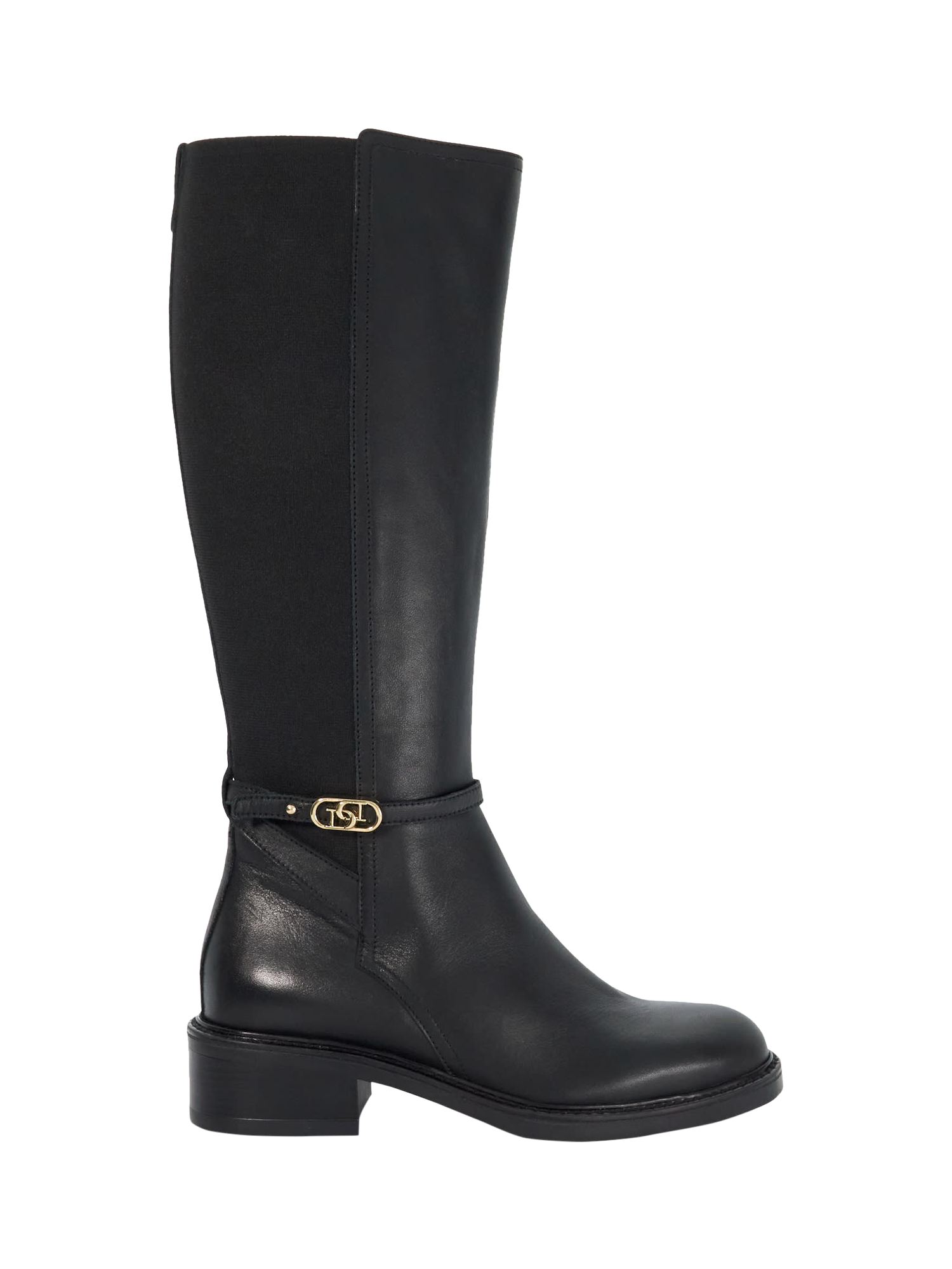 Dune Tias Leather Branded Buckle Knee High Boots