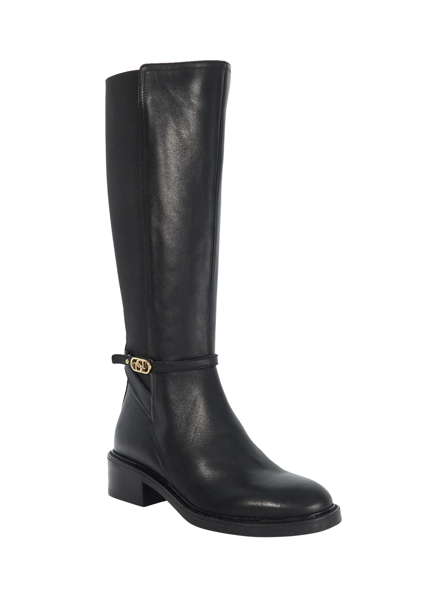 Dune Tias Leather Branded Buckle Knee High Boots