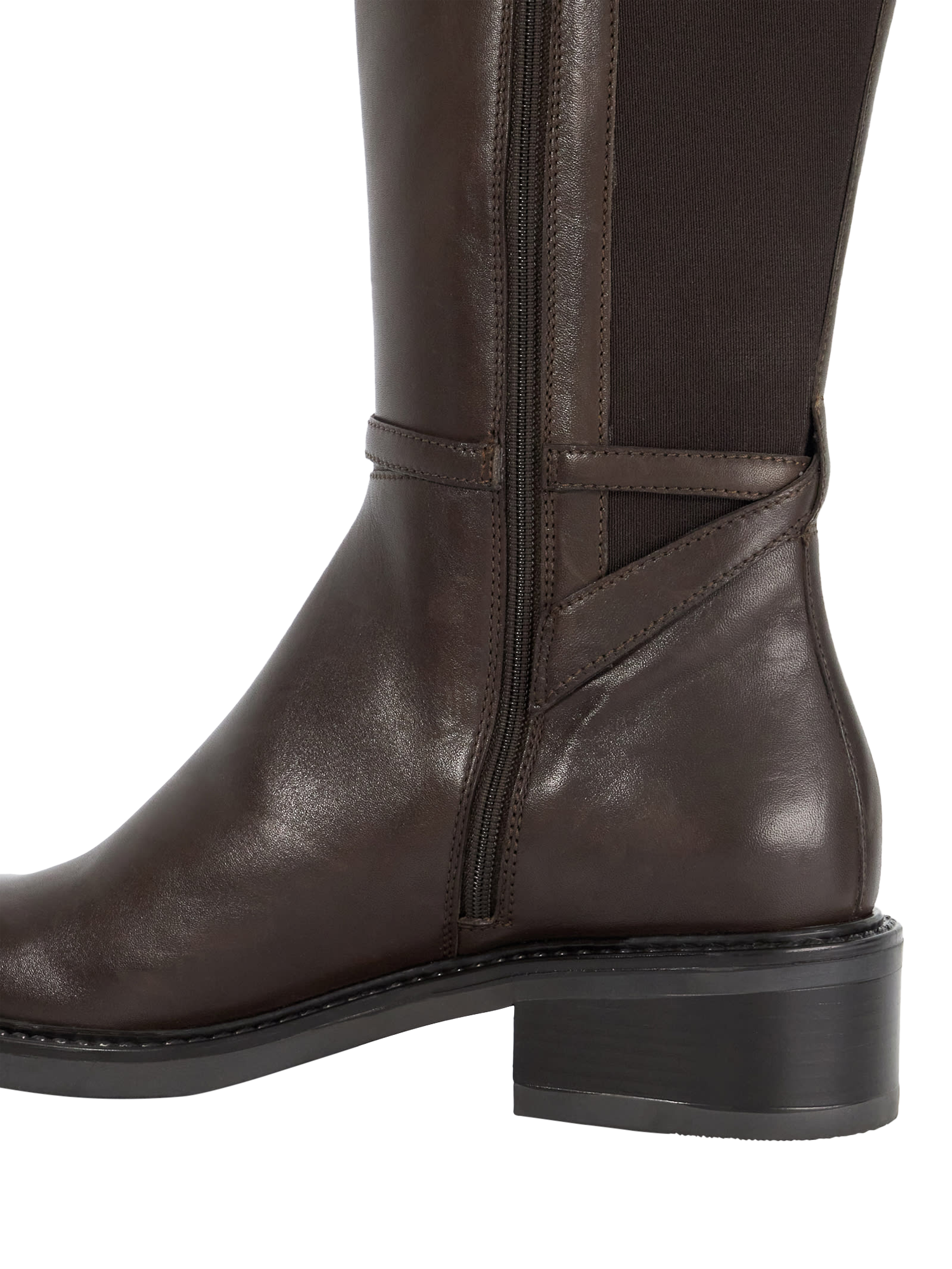 Product image 5 of 6, which shows Dune London Tias Leather Branded Buckle Knee High Boots, Brown, EU38