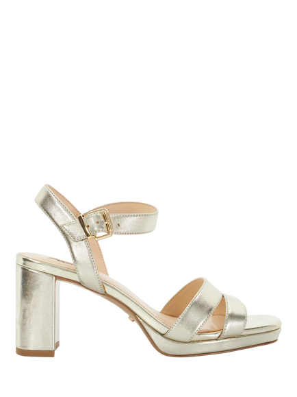 Dune London Manifesting Leather Block Heeled Sandals, Gold, Gold