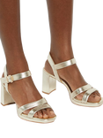 Dune London Manifesting Leather Block Heeled Sandals, Gold