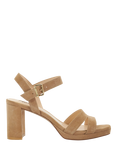 Dune London Manifesting Suede Block Heeled Sandals, Caramel