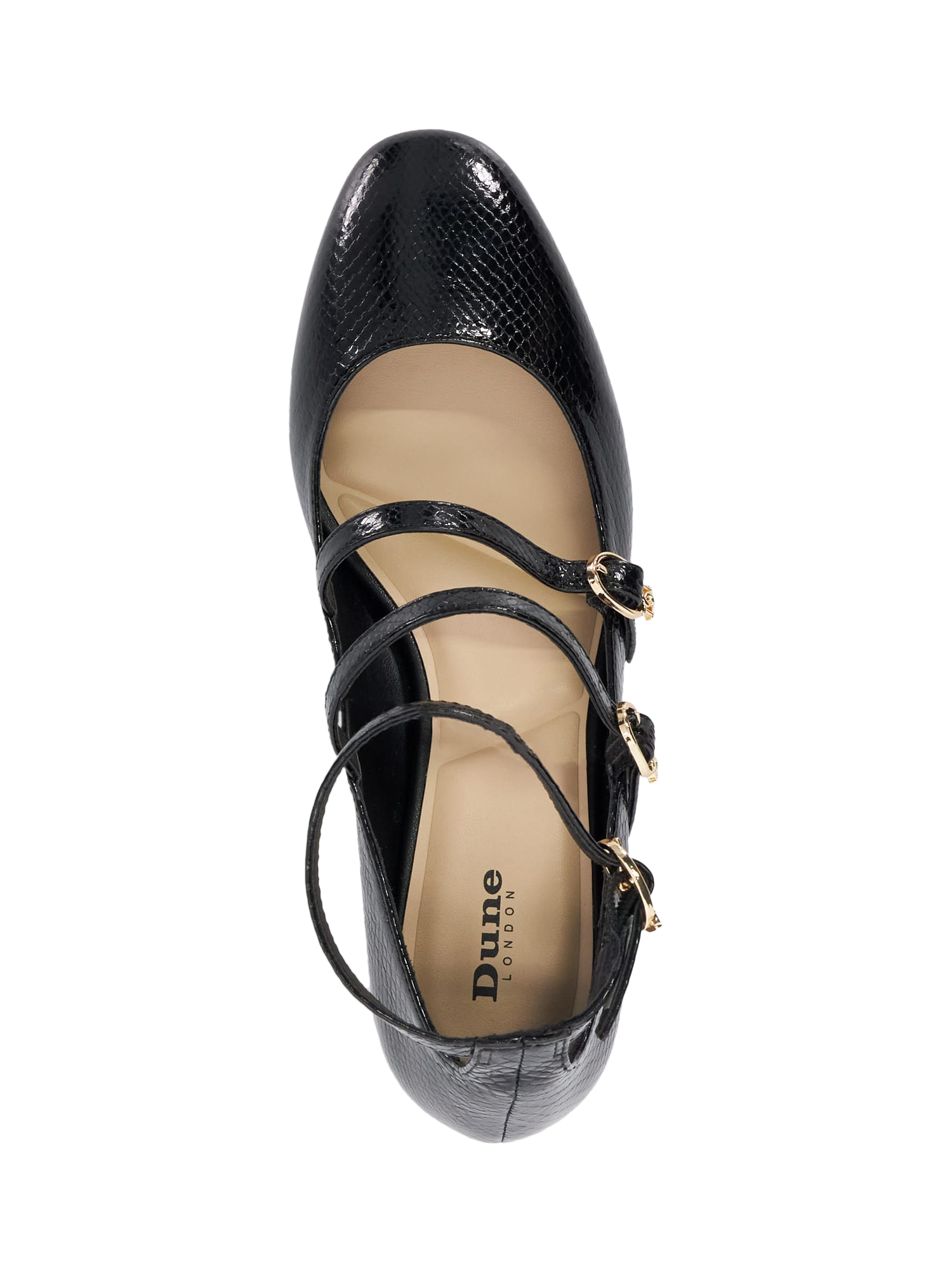 Dune Approach Leather Triple Strap Heeled Mary Janes Black