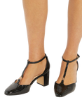 Dune London Chic Snake Effect Block Heeled Sandals, Black