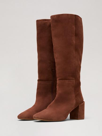 Phase Eight Suede Knee Boots, Tan - view 2, Tan