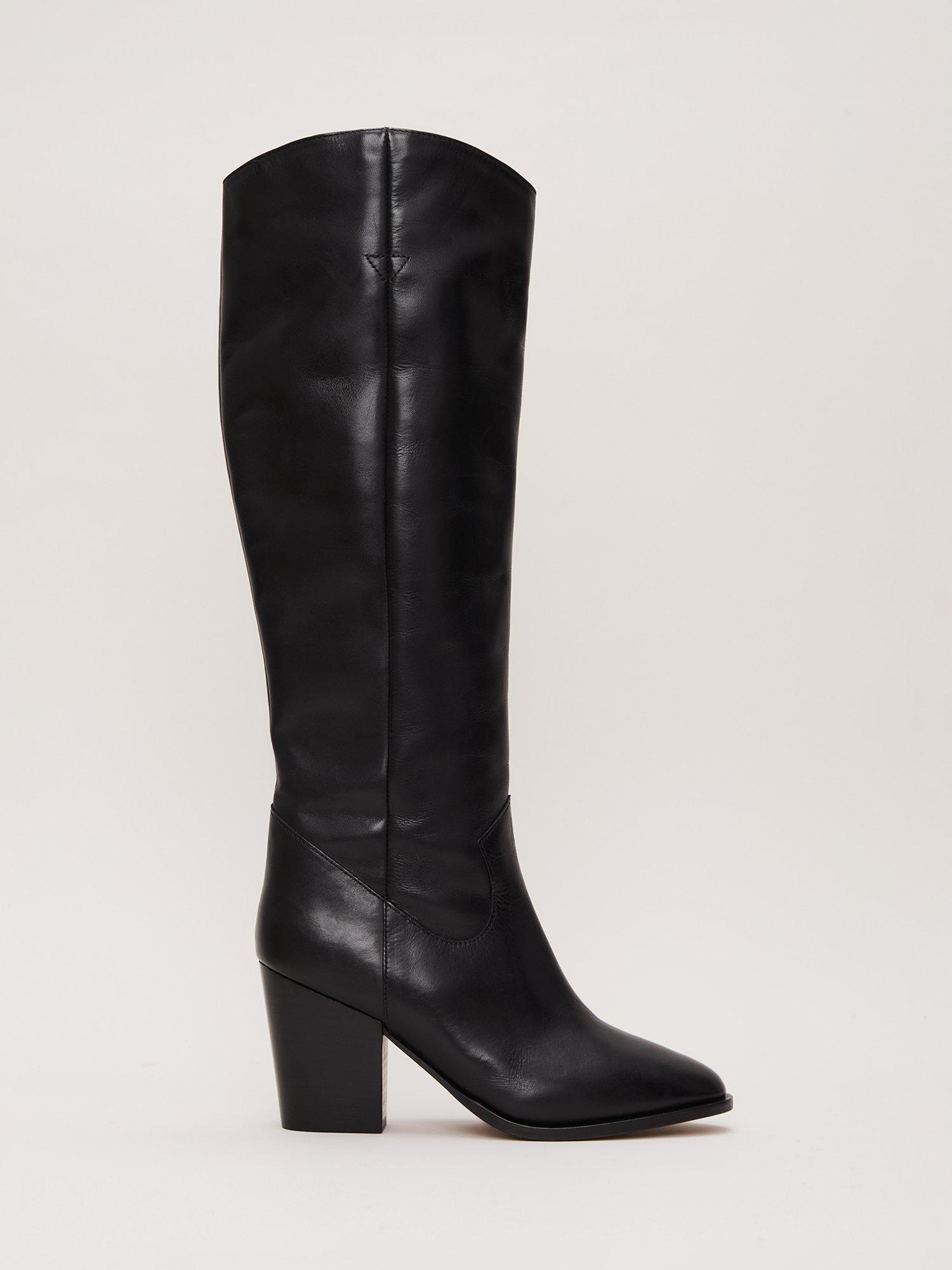 Phase Eight Western Knee High Leather Boots Black