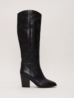 Phase Eight Western Knee High Leather Boots, Black, Black