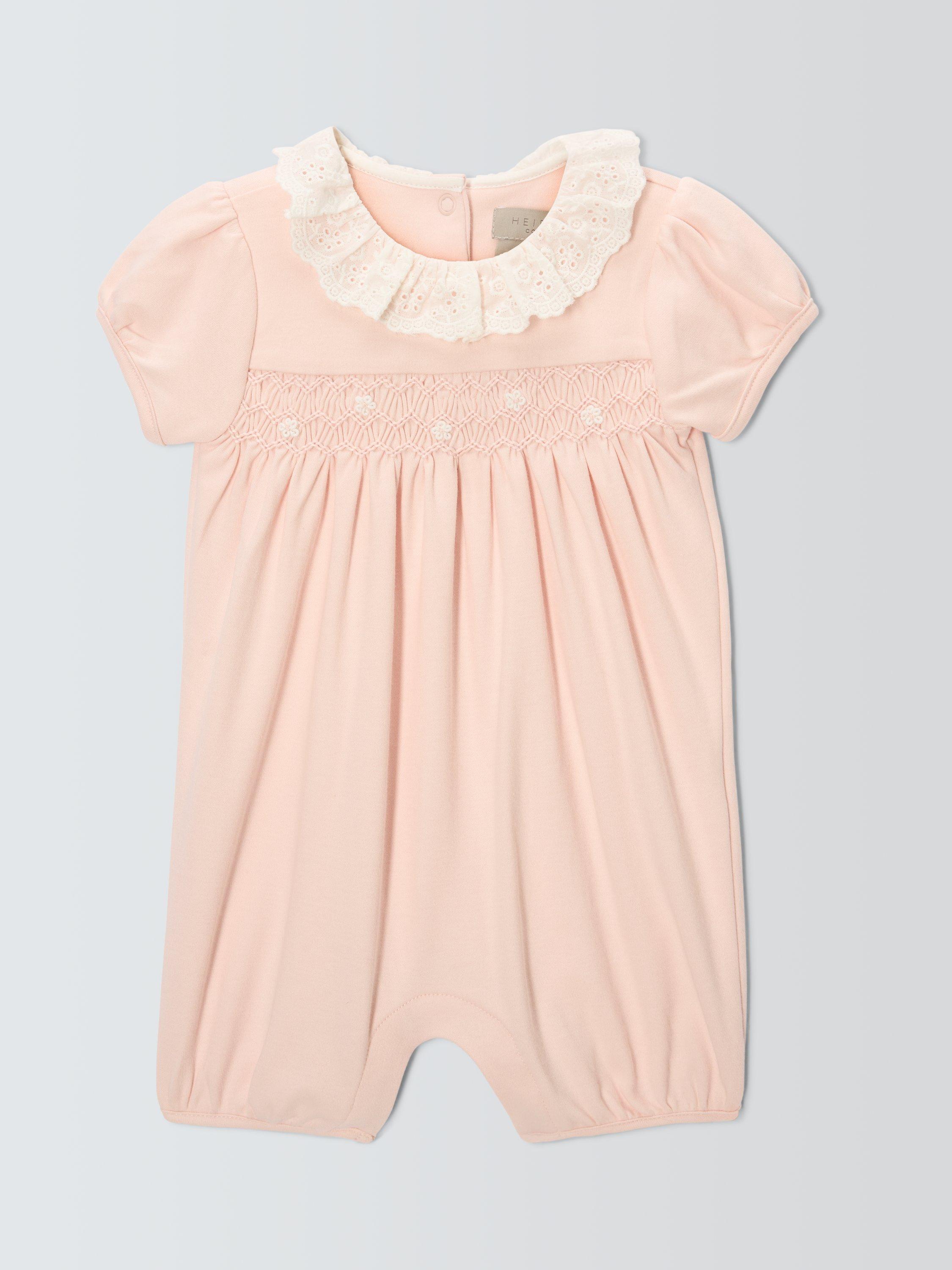 Product image 1 of 3, which shows John Lewis Heirloom Collection Baby Lace Collar Romper, Pink, Newborn