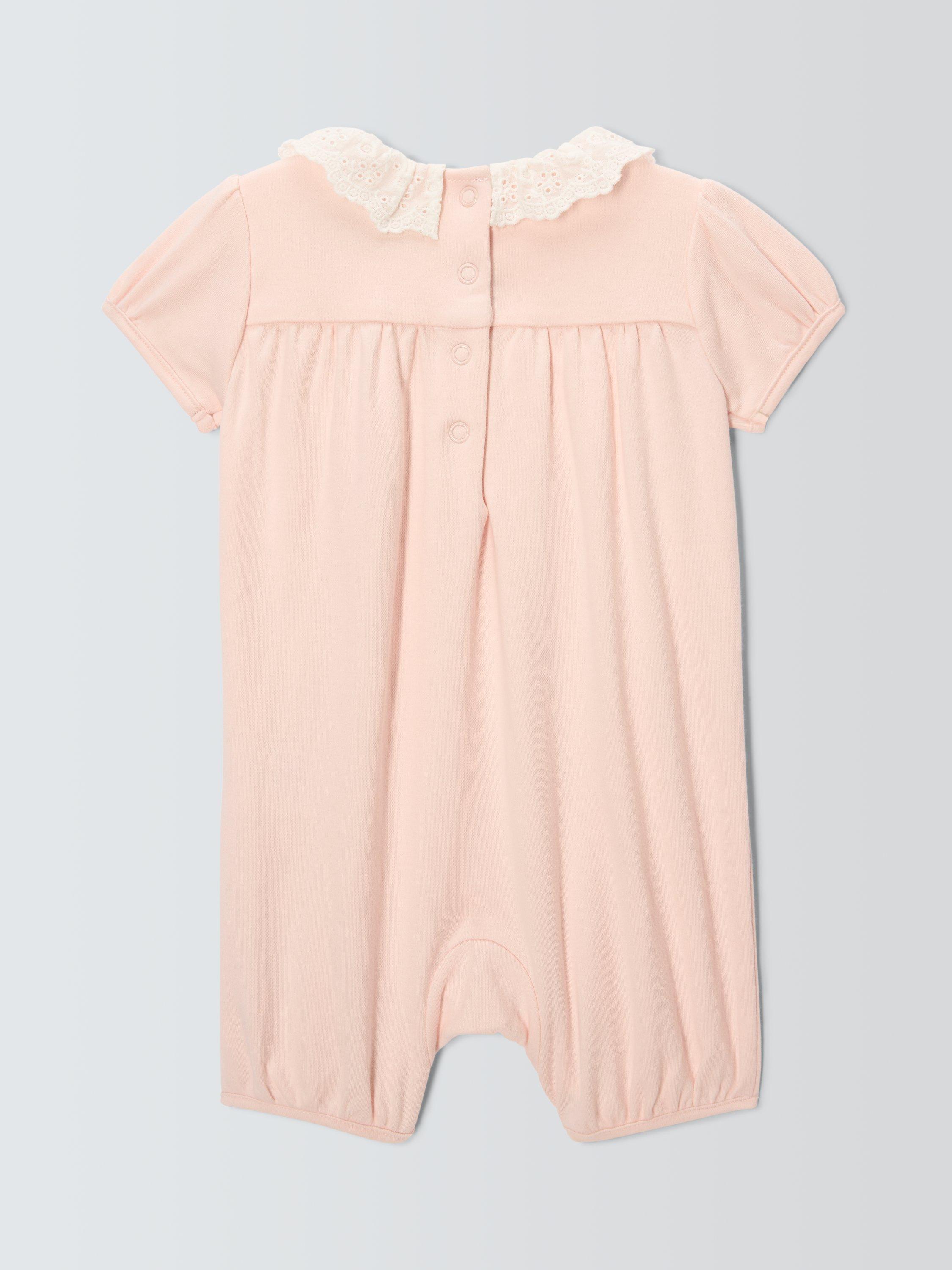 Product image 2 of 3, which shows John Lewis Heirloom Collection Baby Lace Collar Romper, Pink, Newborn