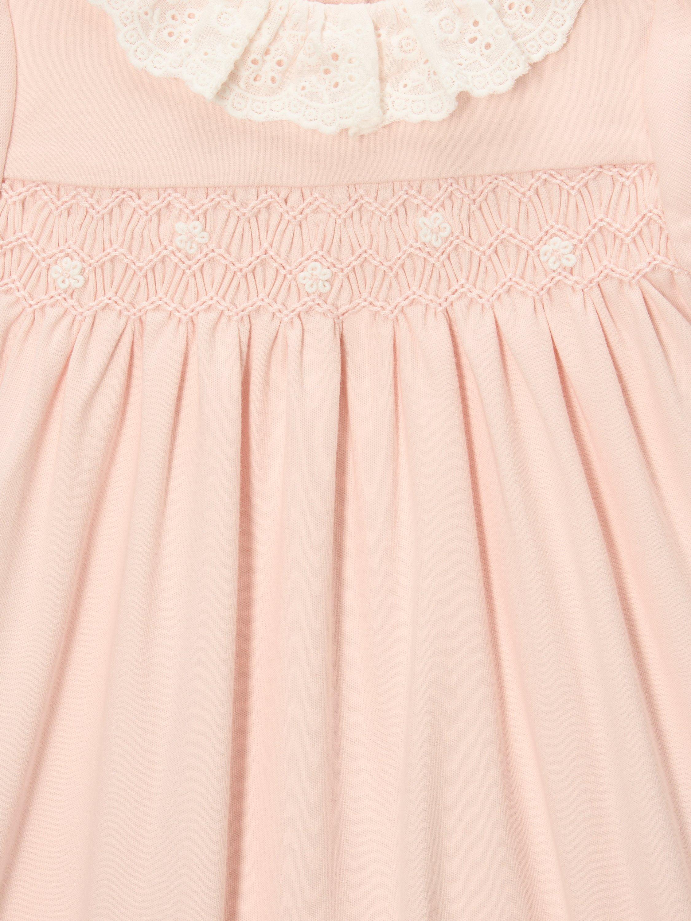 Product image 3 of 3, which shows John Lewis Heirloom Collection Baby Lace Collar Romper, Pink, Newborn