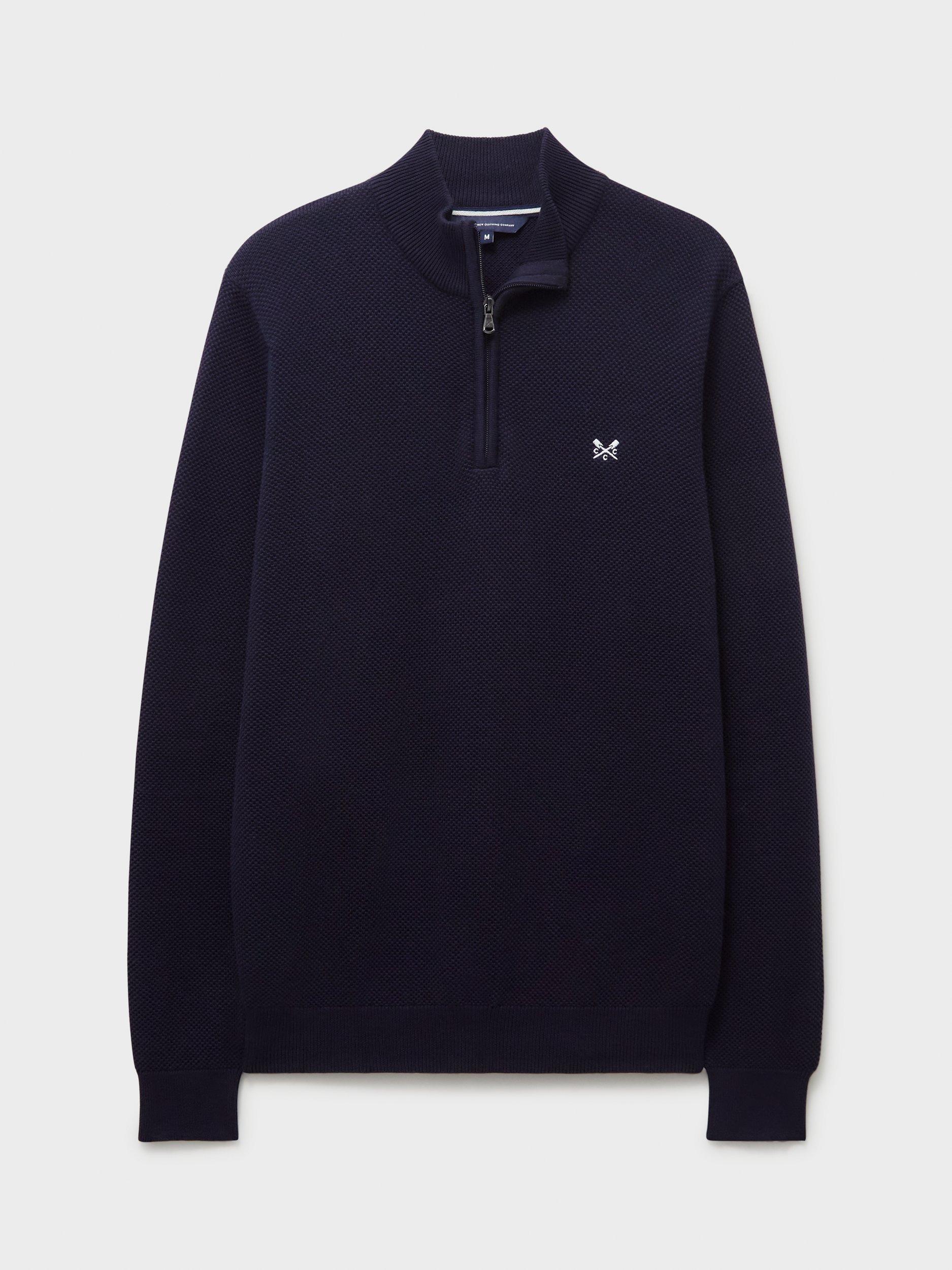 Product image 5 of 5, which shows Crew Clothing Half-Zip Cotton Pique Jumper, Navy, L