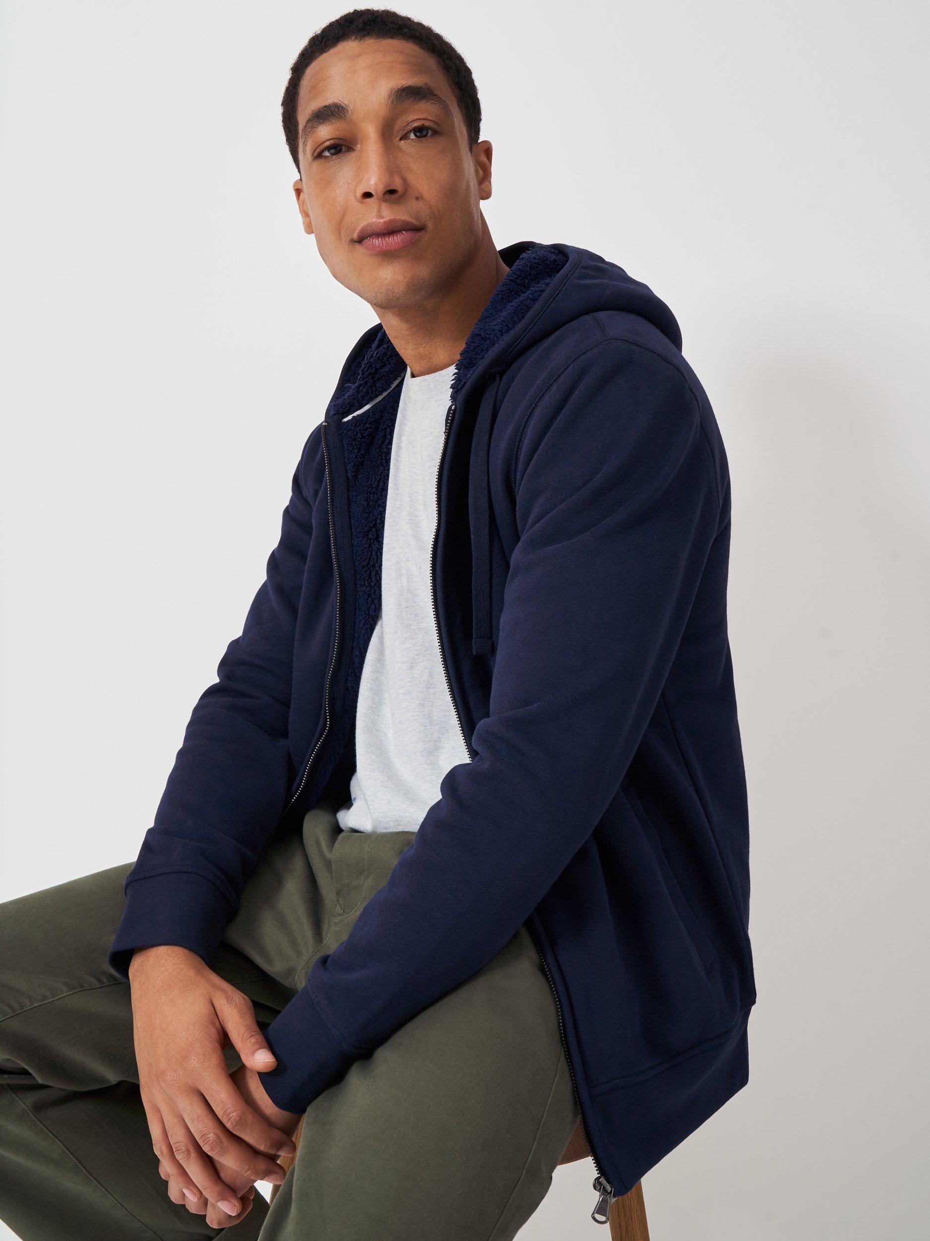 Product image 1 of 5, which shows Crew Clothing Bellingham Zip-Through Hoodie, Navy Blue, L