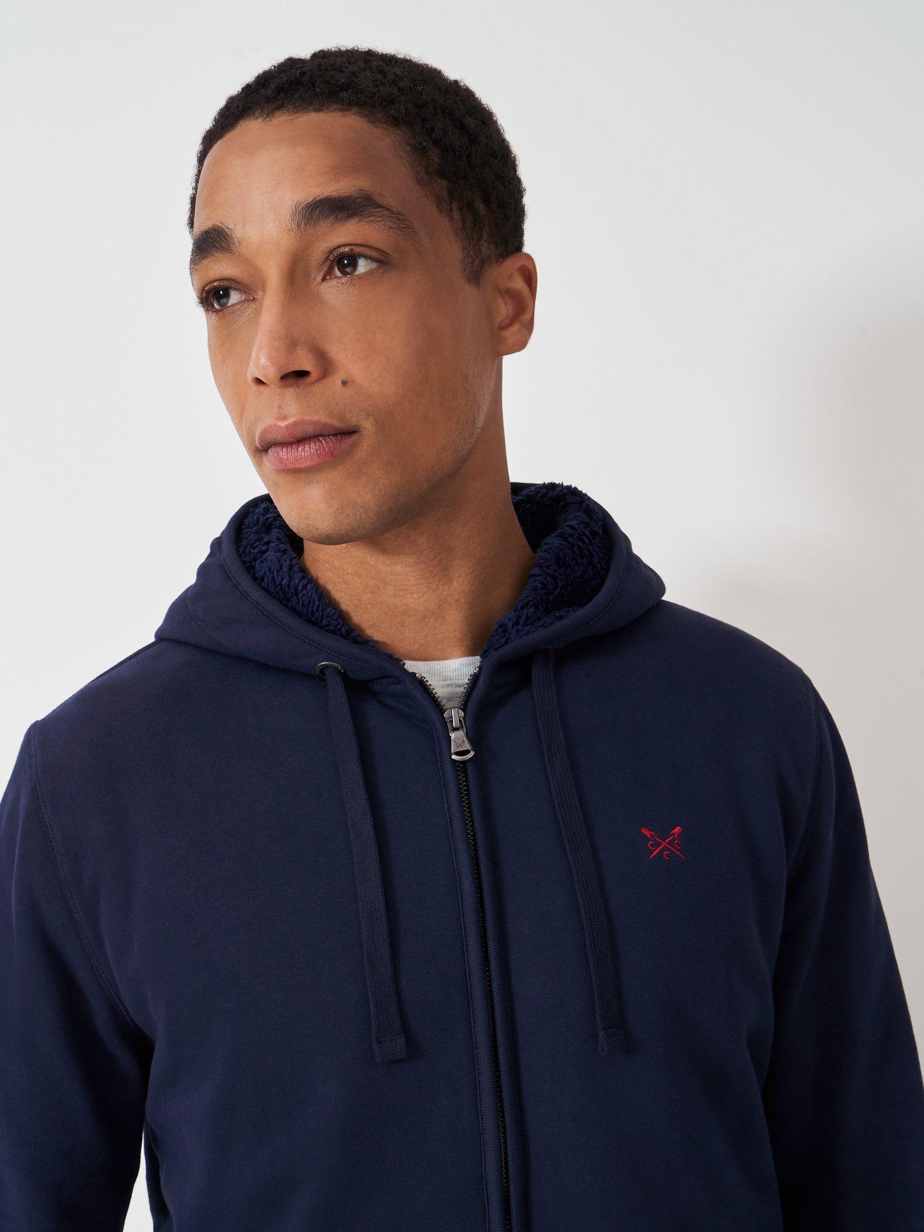 Product image 4 of 5, which shows Crew Clothing Bellingham Zip-Through Hoodie, Navy Blue, L