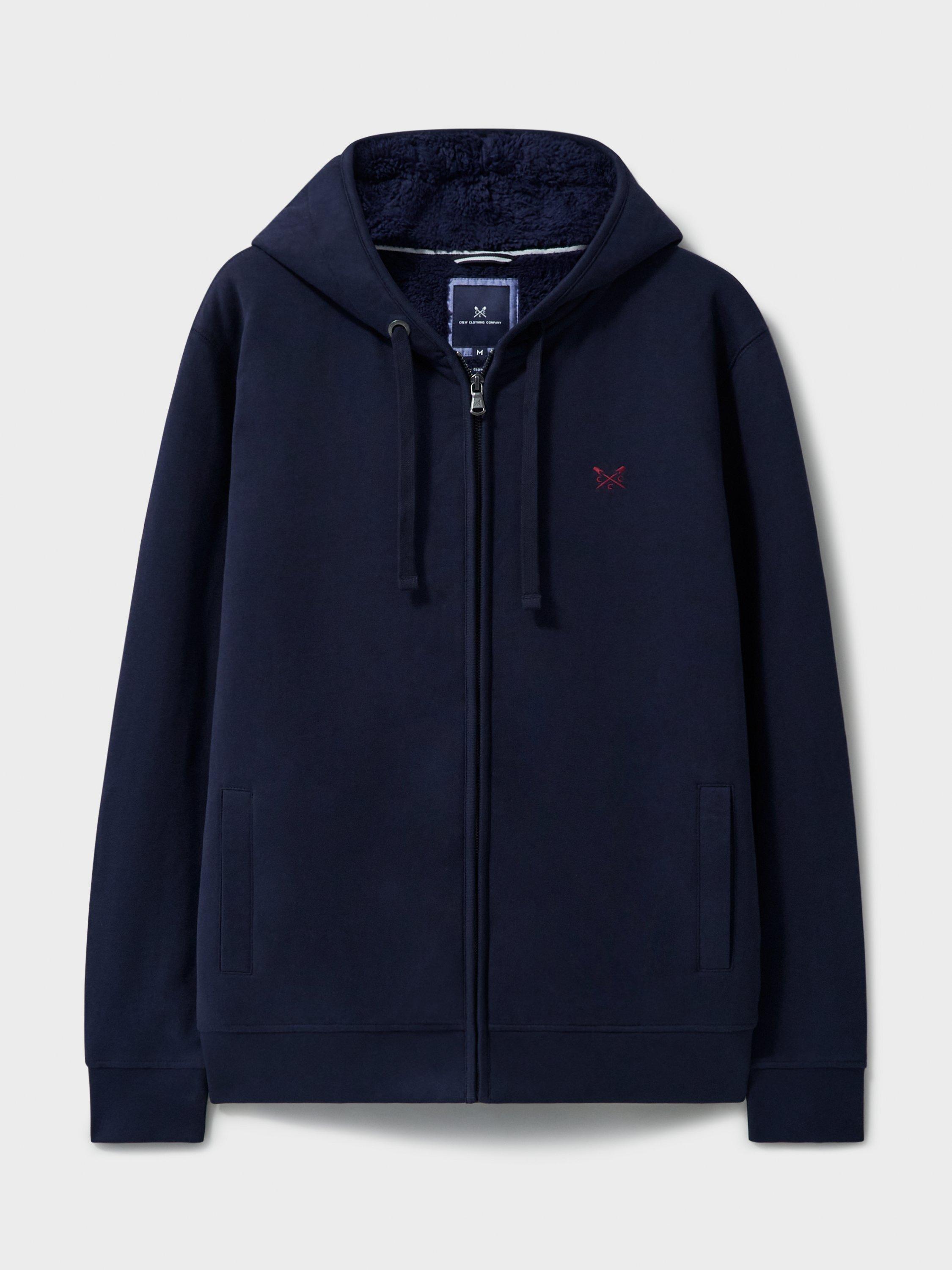 Product image 5 of 5, which shows Crew Clothing Bellingham Zip-Through Hoodie, Navy Blue, L