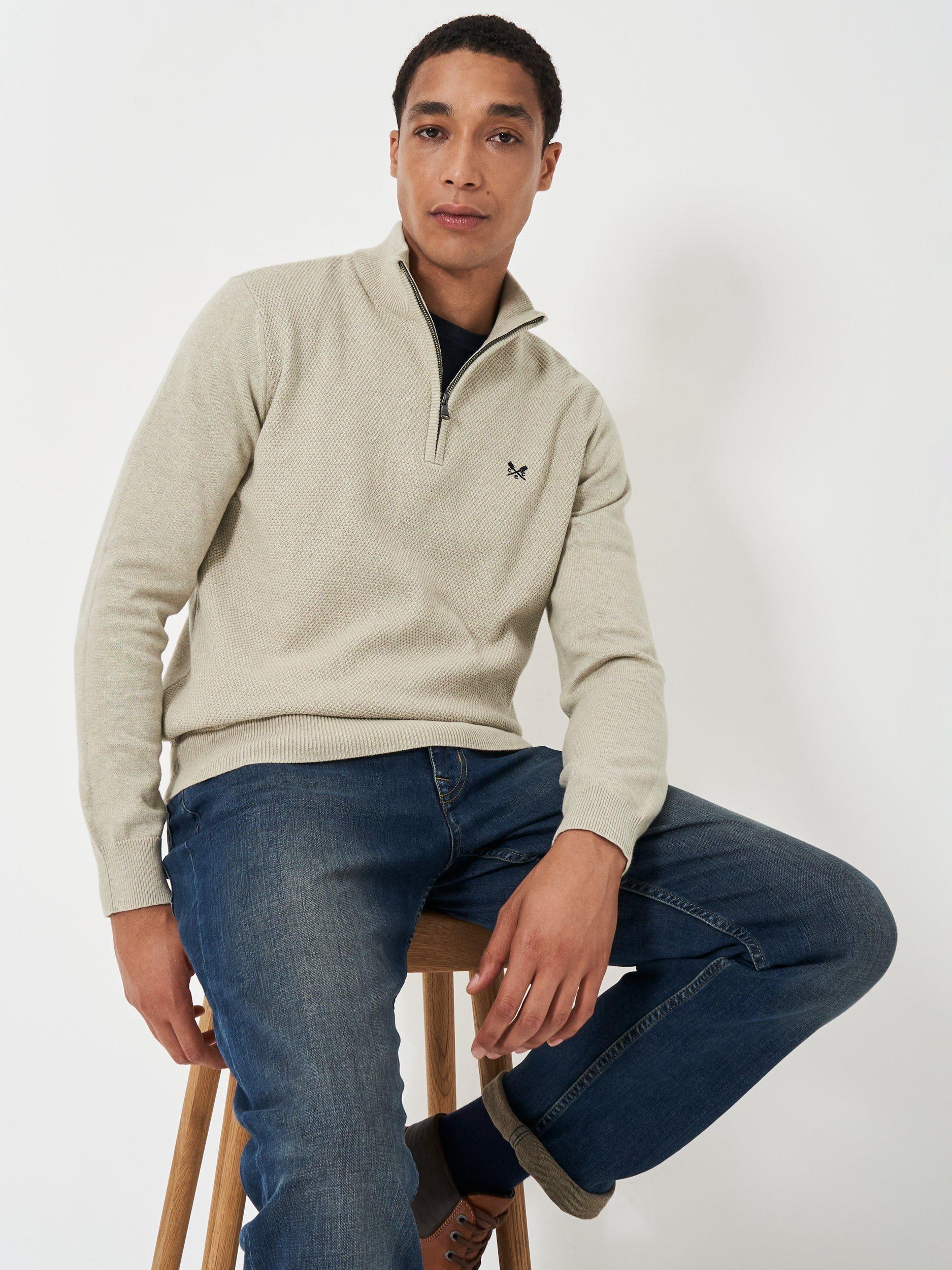 Crew Clothing Half-Zip Jumper, Light Brown