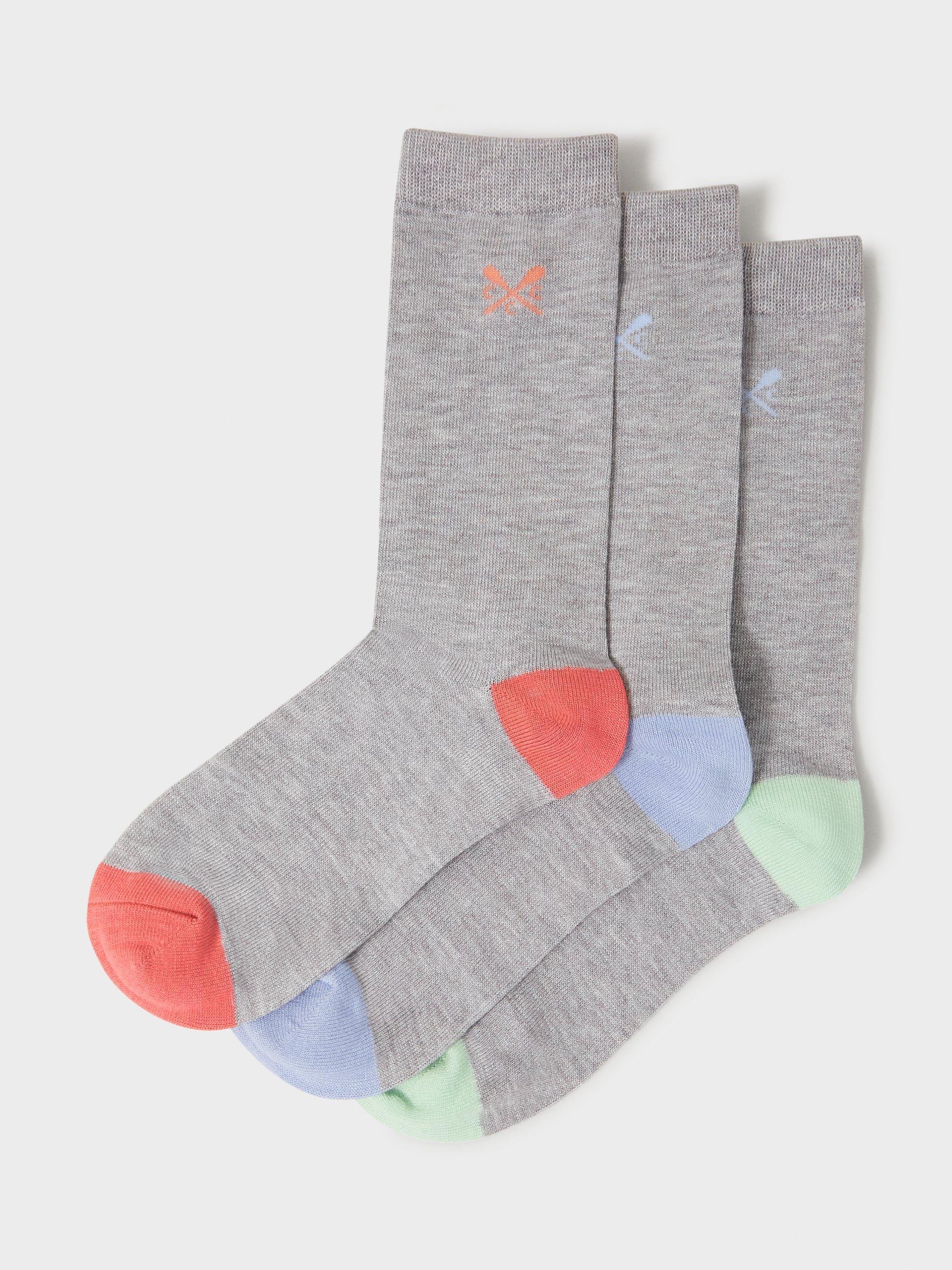 Product image 1 of 2, which shows Crew Clothing Colour Block Bamboo Blend Ankle Socks, Pack of 3, Multi, One Size