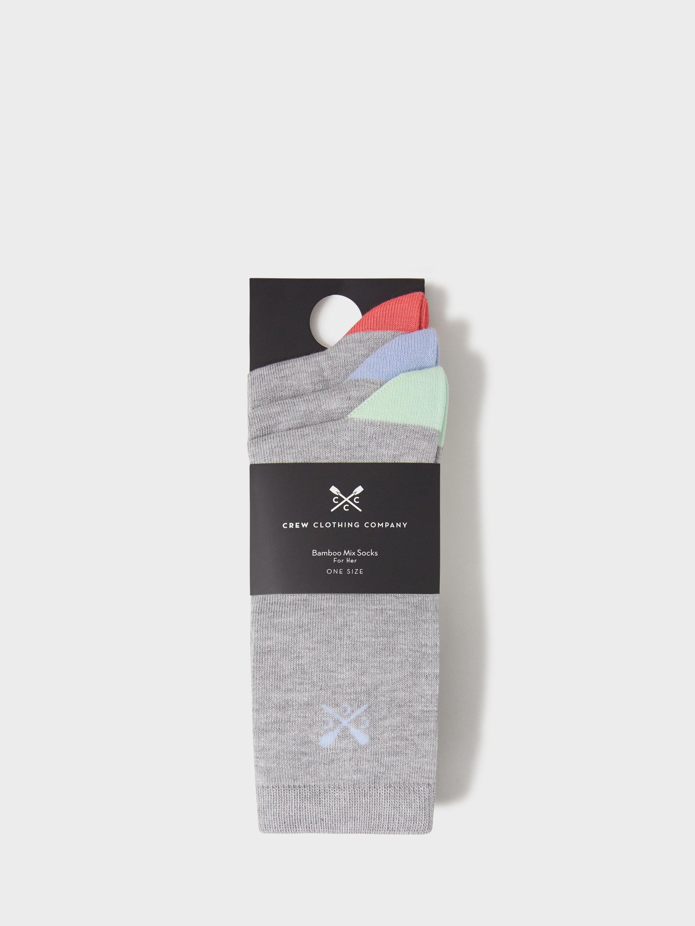 Product image 2 of 2, which shows Crew Clothing Colour Block Bamboo Blend Ankle Socks, Pack of 3, Multi, One Size