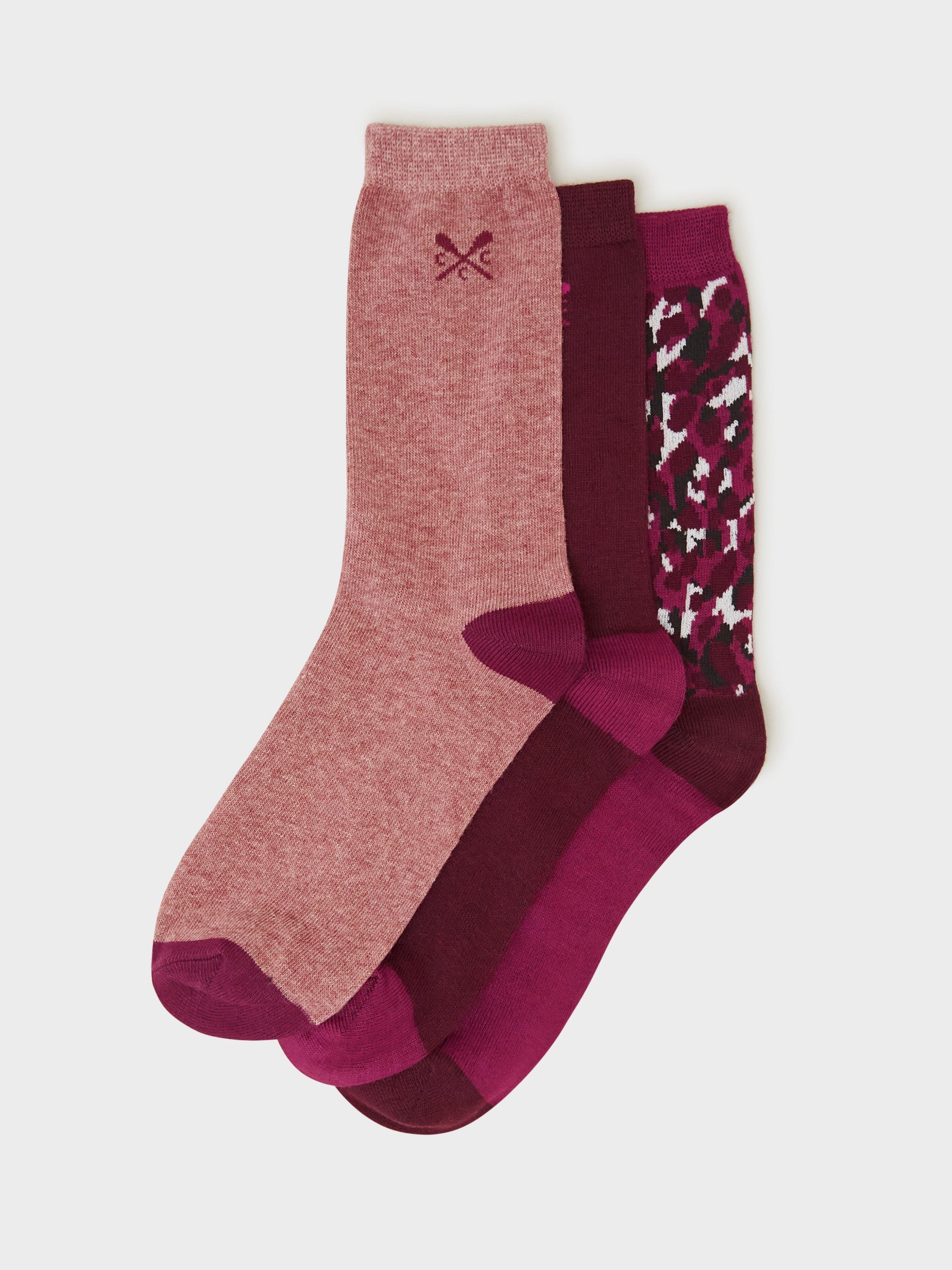 Crew Clothing Bamboo Blend Ankle Socks, Pack of 3, Red Wine, One Size