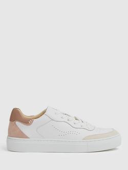 Reiss Amanda Leather Trainers, White/Nude, White/Nude