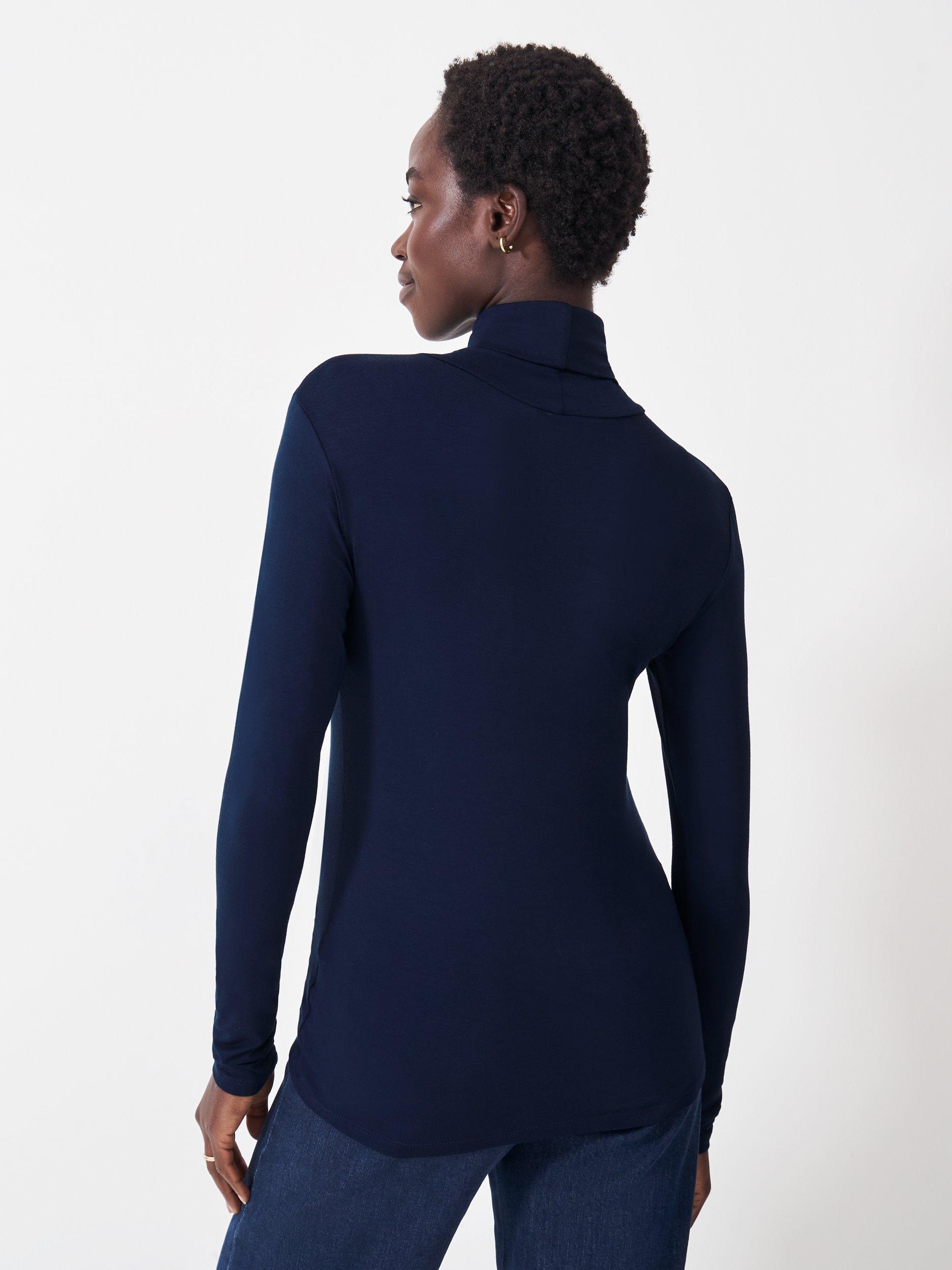 Product image 2 of 5, which shows Crew Clothing Second Skin Roll Neck Modal Top, Navy Blue, 8
