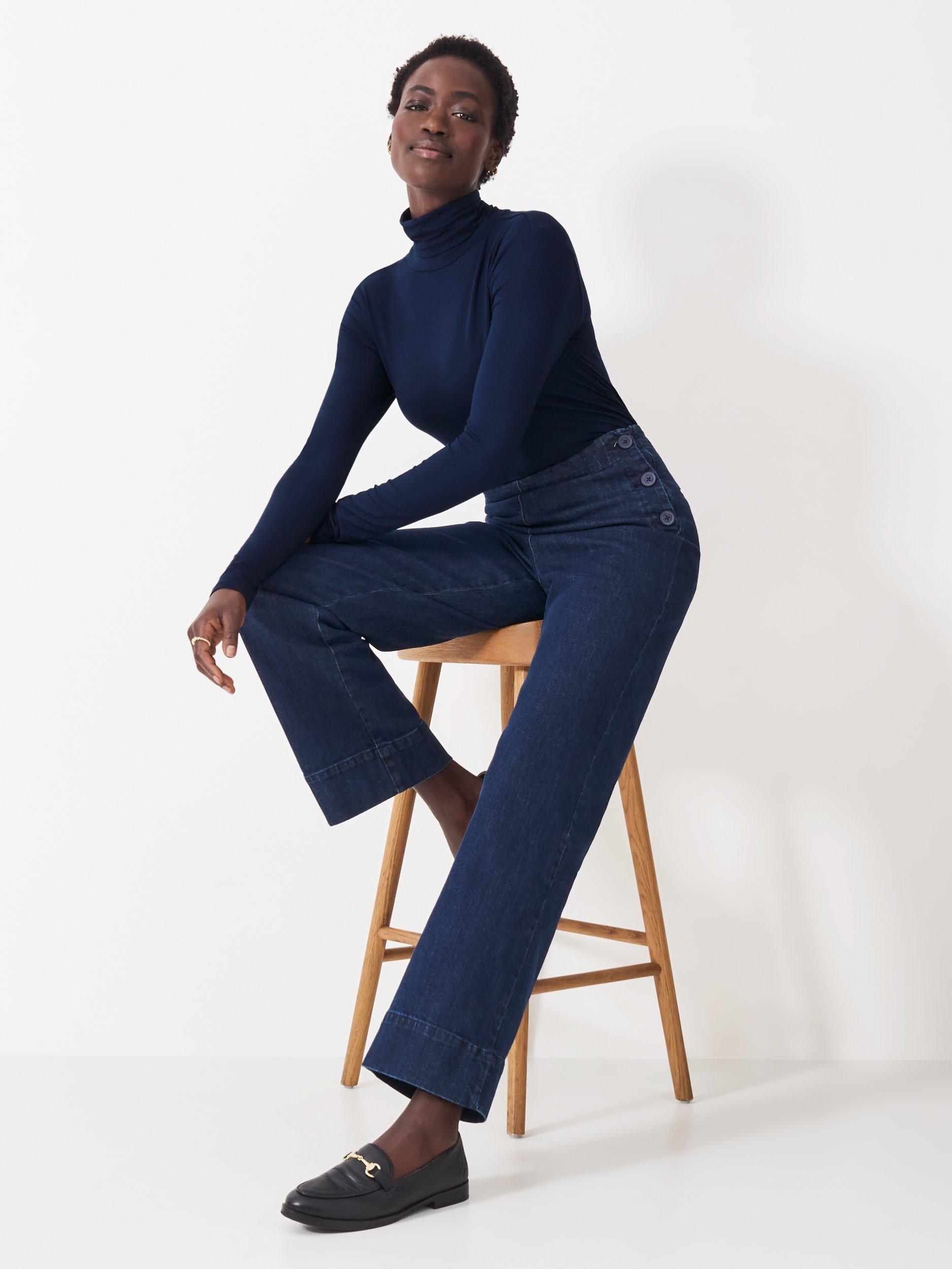Product image 3 of 5, which shows Crew Clothing Second Skin Roll Neck Modal Top, Navy Blue, 8
