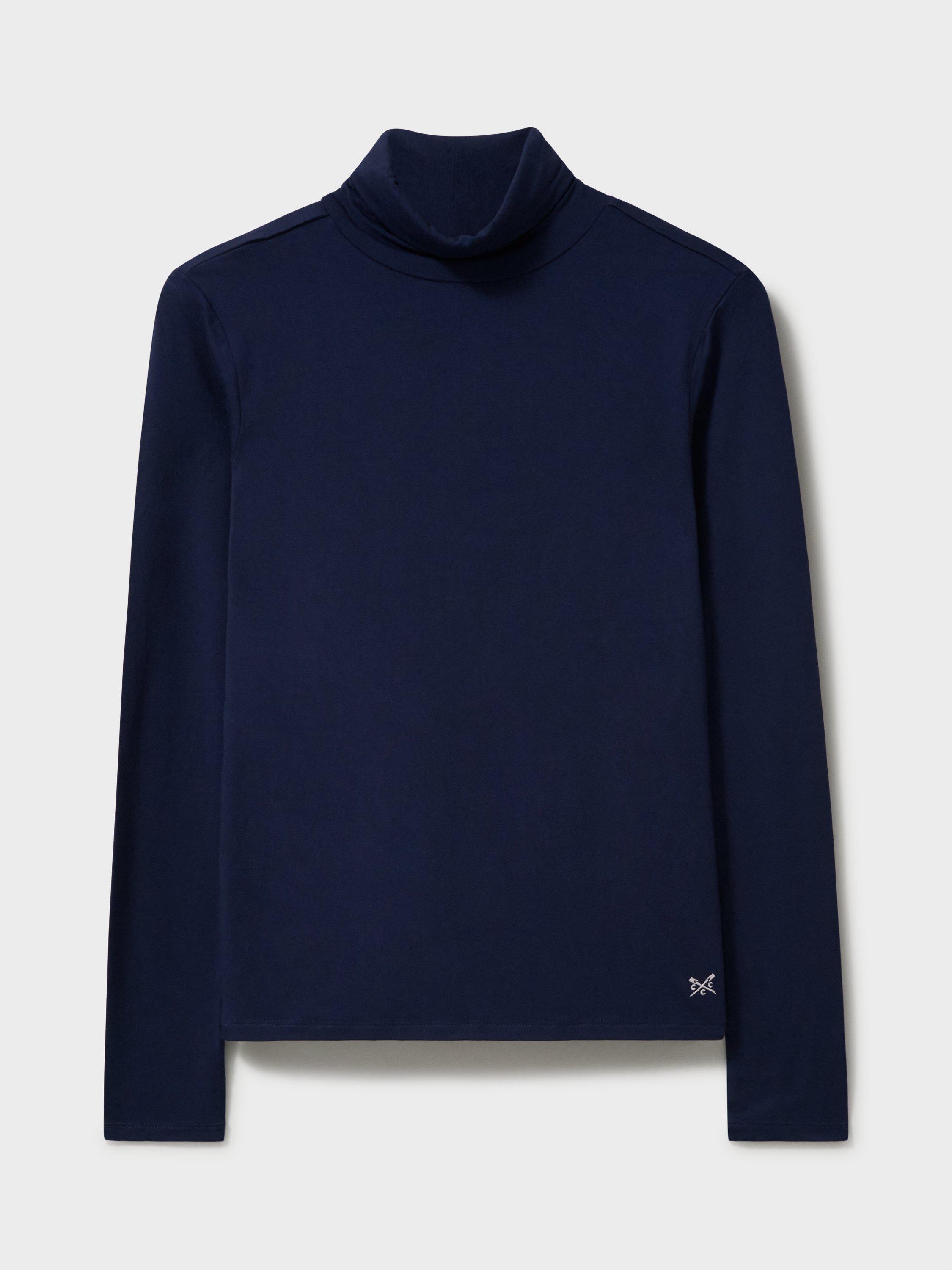 Product image 5 of 5, which shows Crew Clothing Second Skin Roll Neck Modal Top, Navy Blue, 8