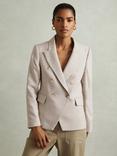 Reiss Elisa Wool Blend Double Breasted Check Blazer, Beige