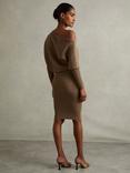 Reiss Lara Ribbed Knee Length Jumper Dress, Mink