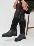 Crew Clothing leather and Suede Knee High Boots, Black