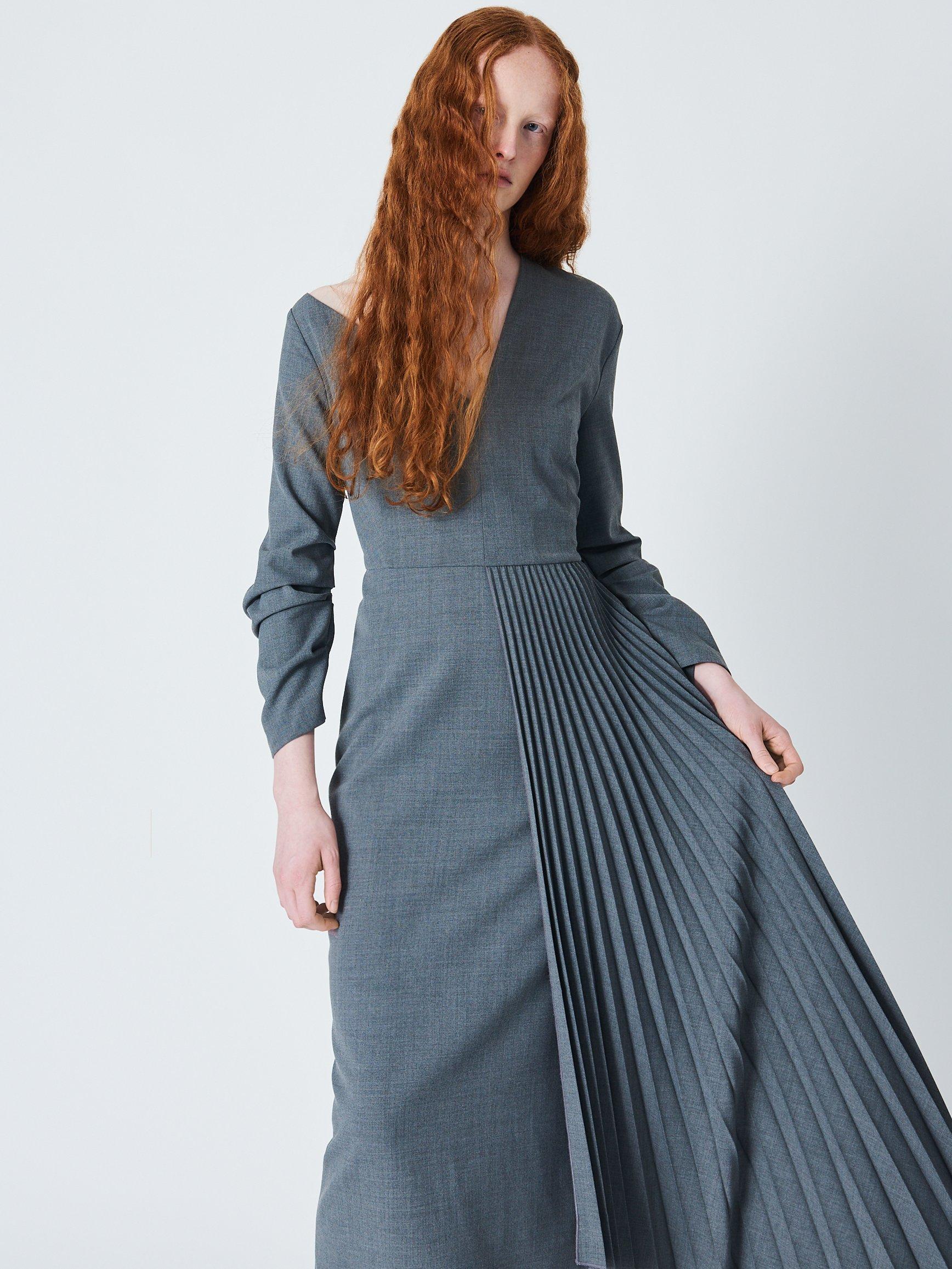 Product image 4 of 4, which shows John Lewis x A.W.A.K.E. MODE Asymmetric Pleat Dress, Grey, 6