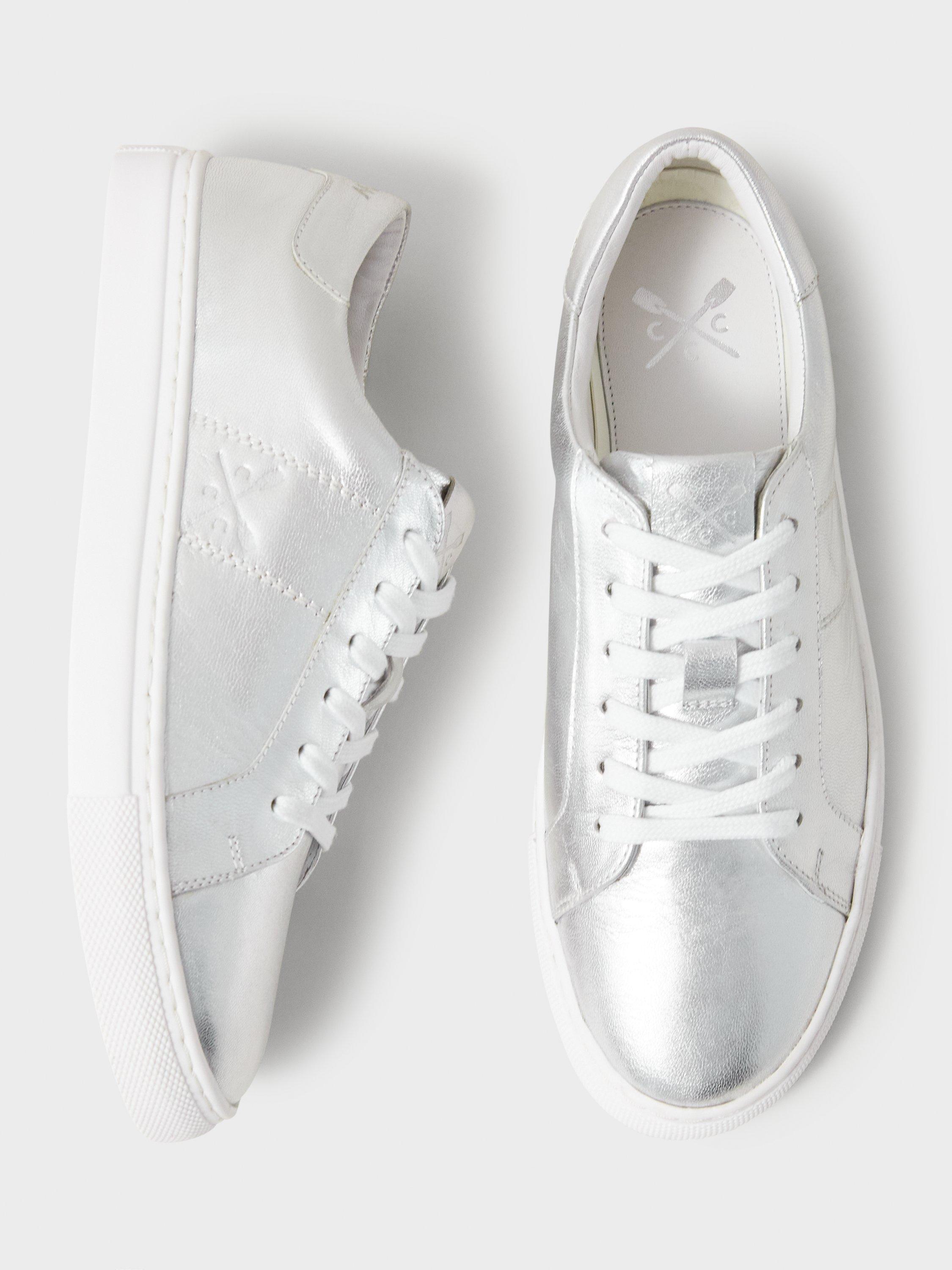 Product image 3 of 4, which shows Crew Clothing Leather Trainers, Silver Grey, 8