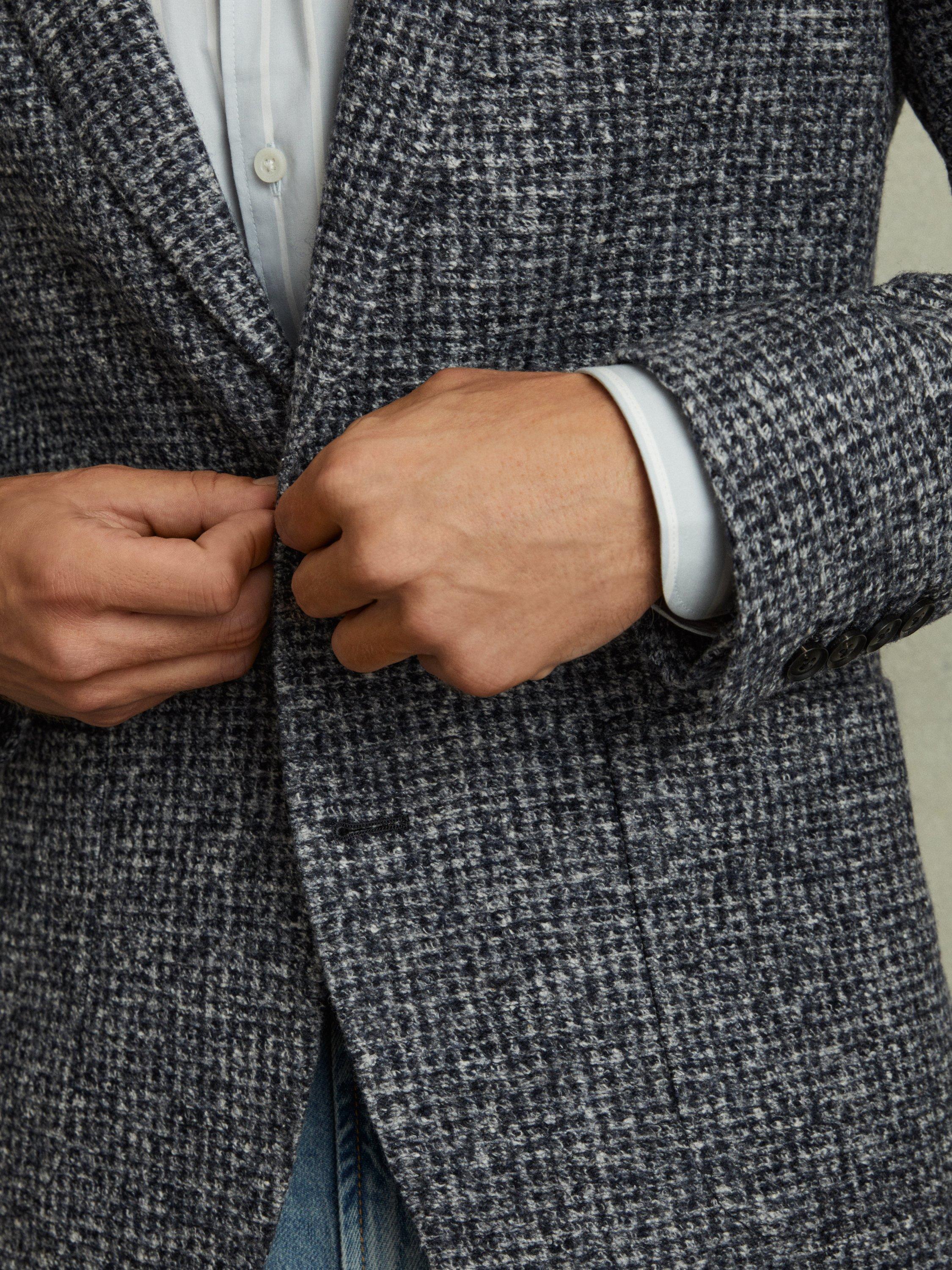 Reiss Mineral Wool Blend Dogtooth Single Breasted Blazer