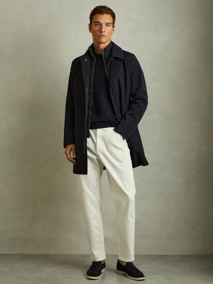Reiss Logan Funnel Neck Coat, Navy