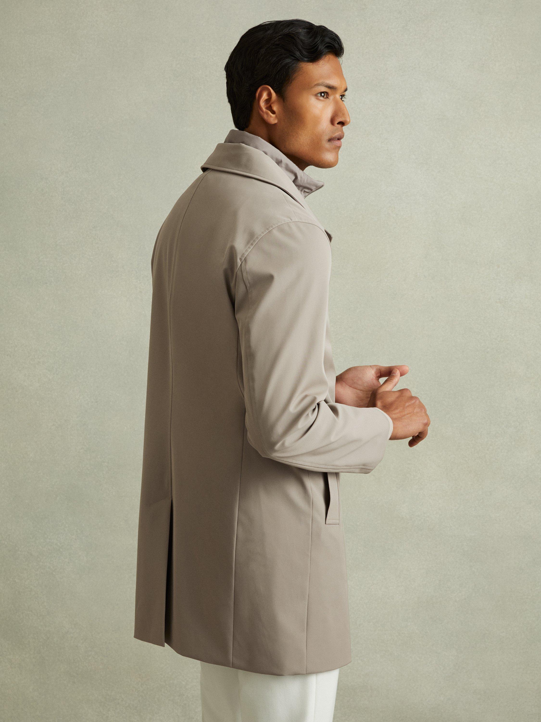 Product image 2 of 5, which shows Reiss Logan Funnel Neck Coat, Taupe, XS