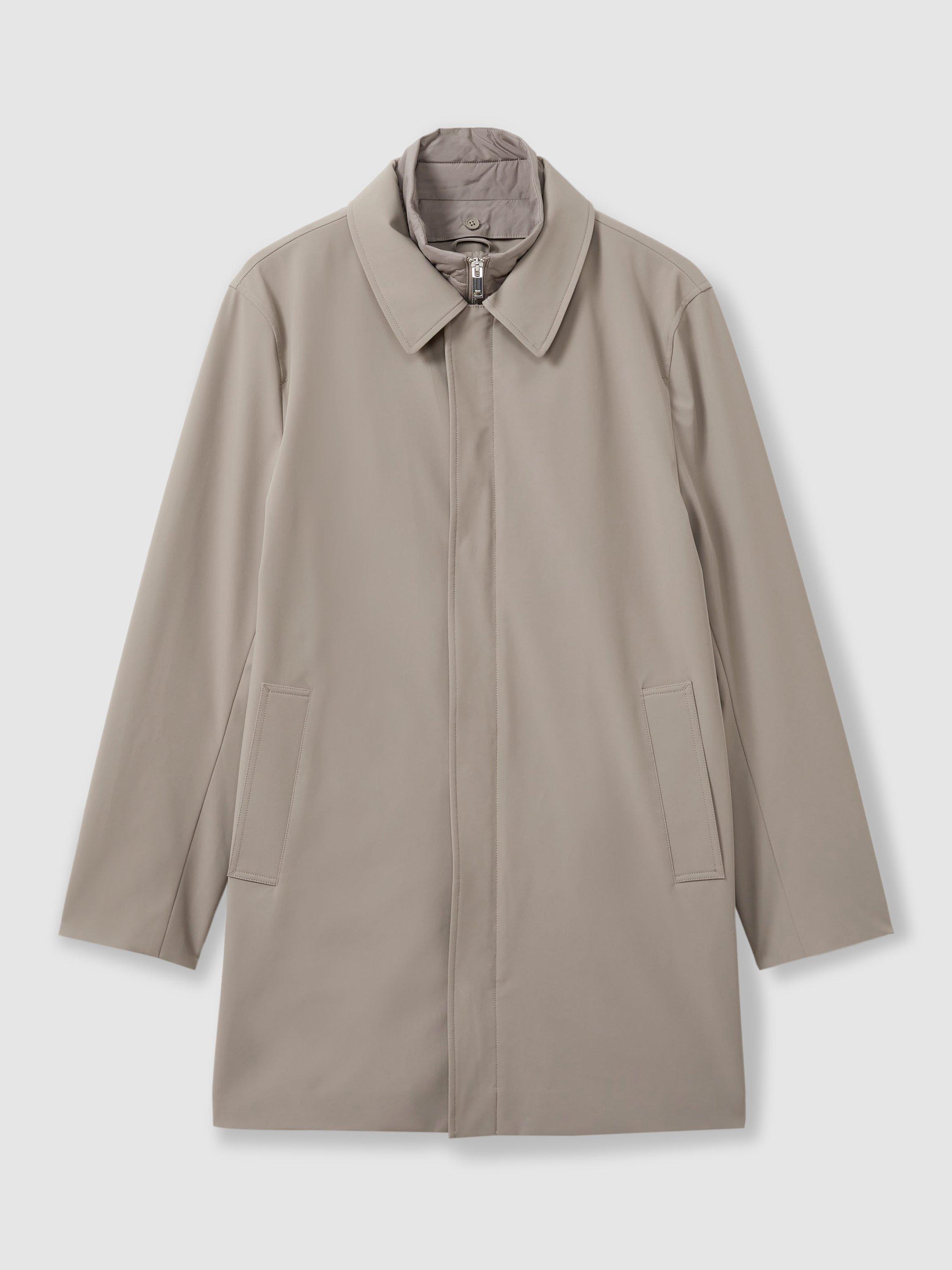 Product image 3 of 5, which shows Reiss Logan Funnel Neck Coat, Taupe, XS