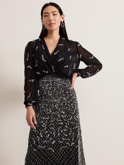 Phase Eight Annette Sequin Cover Up Top, Black, Black
