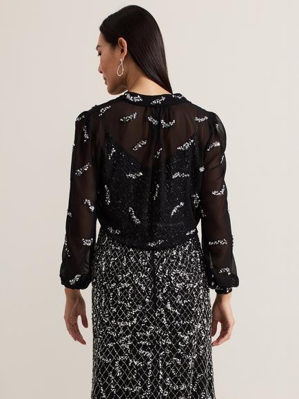 Phase Eight Annette Sequin Cover Up Top, Black - view 2, Black