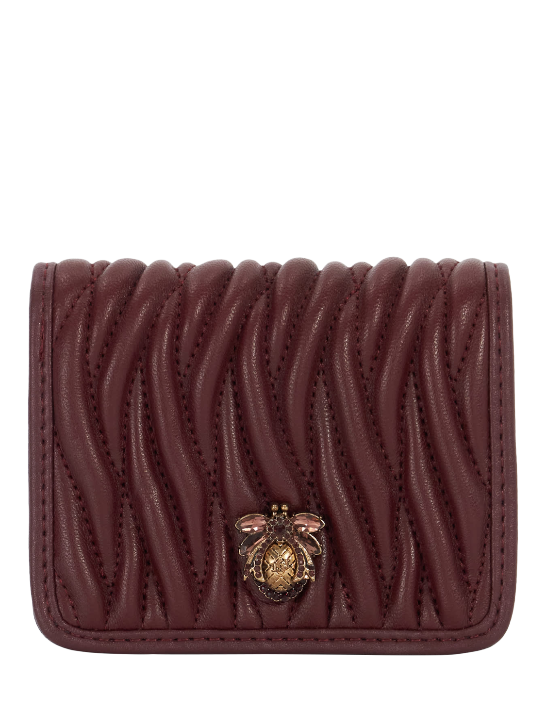 Product image 1 of 5, which shows Dune London Kaci Wavy Leather Purse, Burgundy