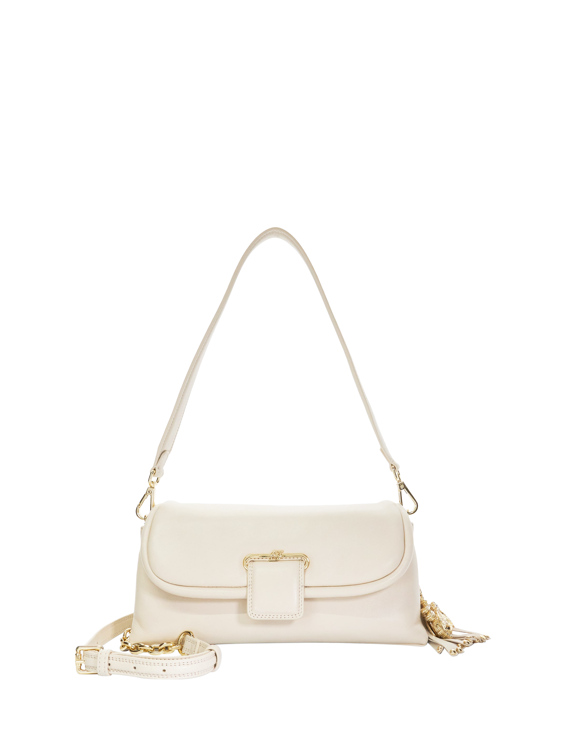 Product image 1 of 5, which shows Dune Chelsea Leather Shoulder Bag, Cream