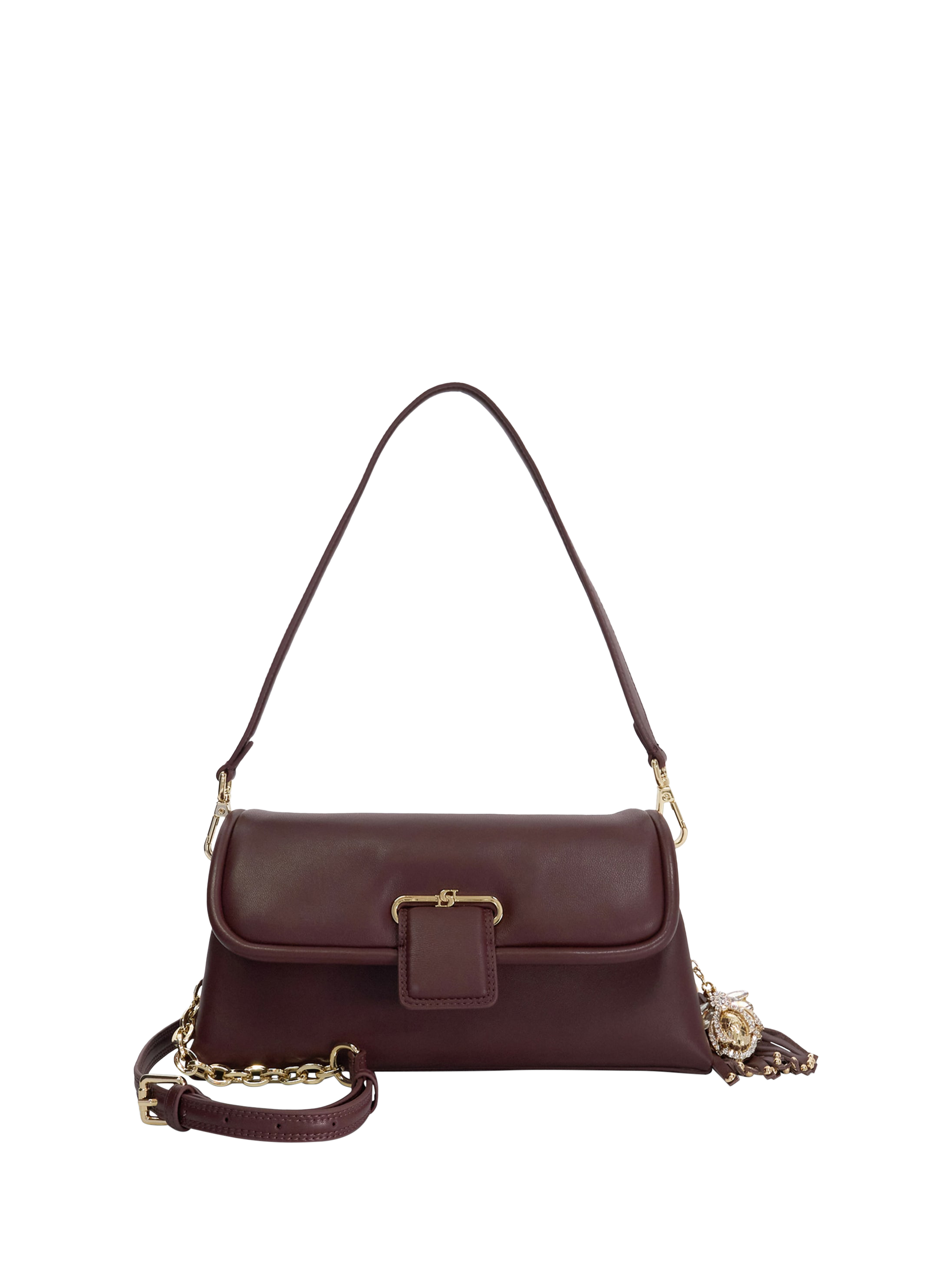 Product image 1 of 5, which shows Dune London Chelsea Leather Shoulder Bag, Burgundy
