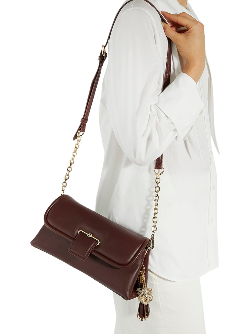 Product image 2 of 5, which shows Dune London Chelsea Leather Shoulder Bag, Burgundy