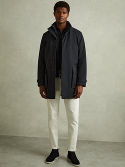 Reiss Player Hybrid Removable Funnel Neck Overcoat, Navy