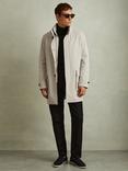 Reiss Player Hybrid Removable Funnel Neck Overcoat, Stone