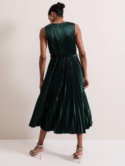 Phase Eight Simara Velvet Pleated Midi Dress, Emerald - view 2, Emerald