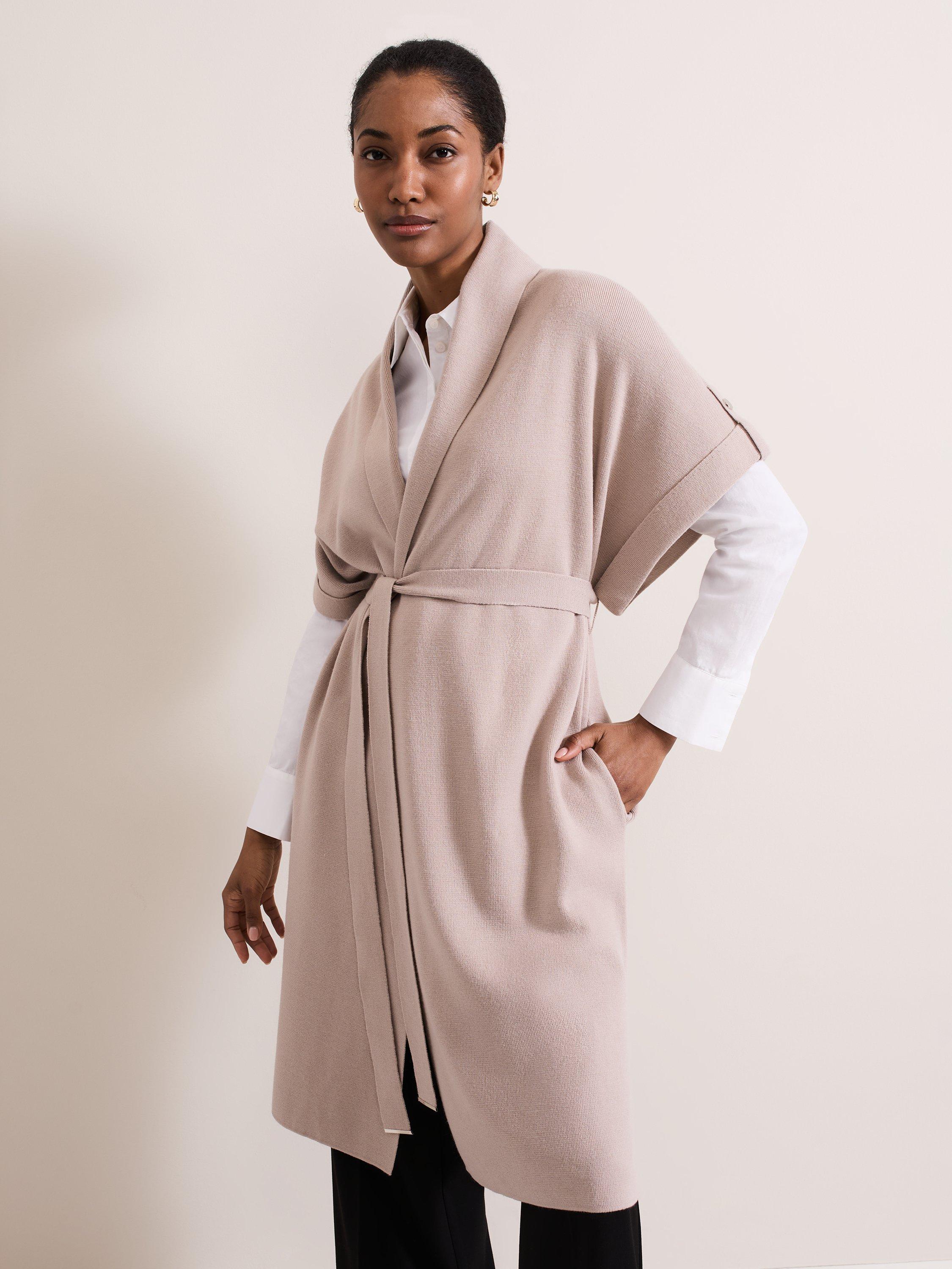 Product image 4 of 9, which shows Phase Eight Wendy Wool Blend Gilet, Stone, XS