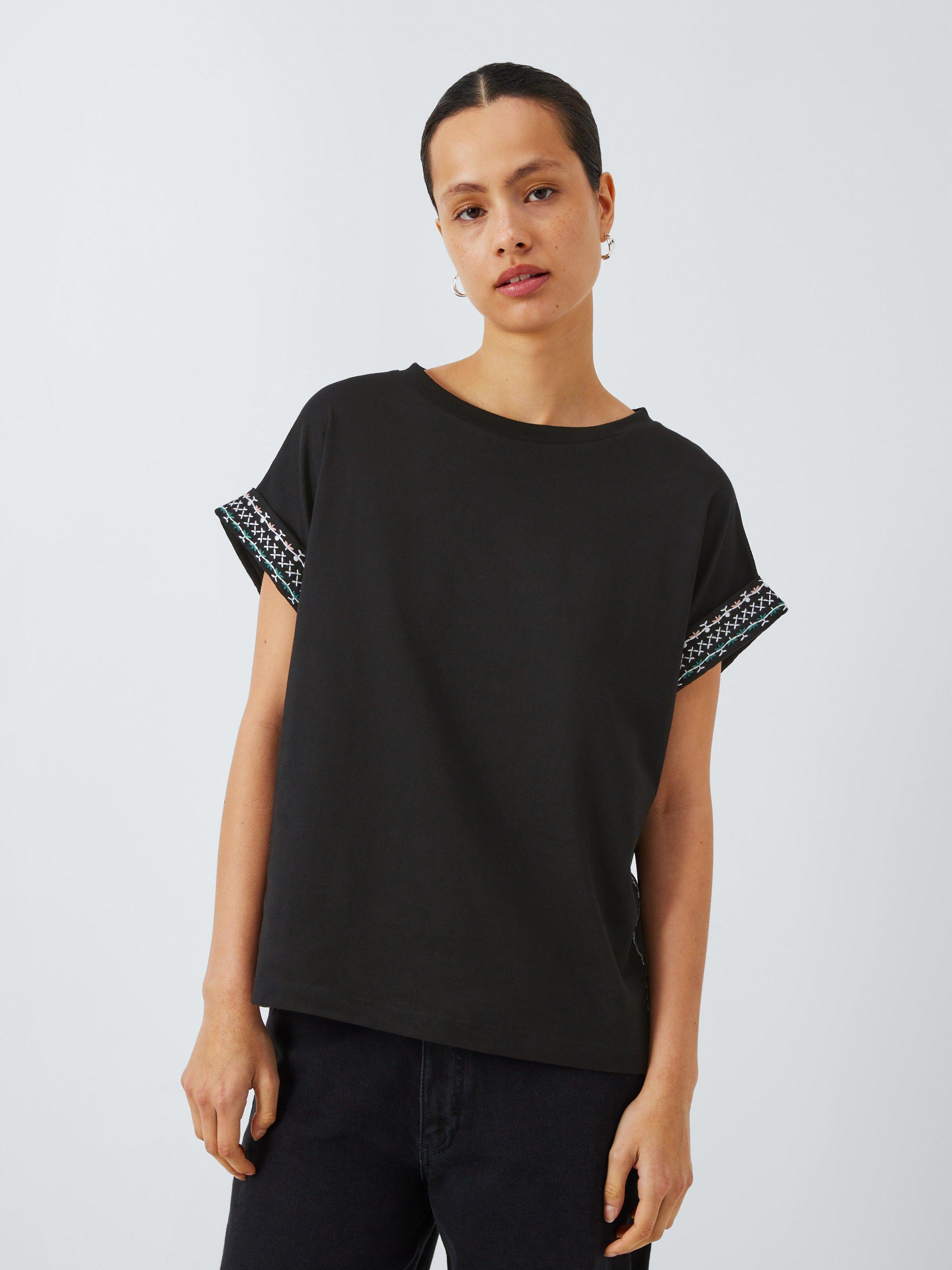 Product image 1 of 6, which shows AND/OR Thea Embroidered Tank Top, Black, 6
