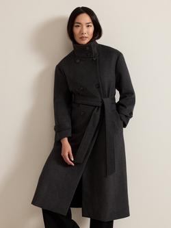 Phase Eight Paloma Funnel Neck Wool Blend Double Breasted Coat, Charcoal, Charcoal