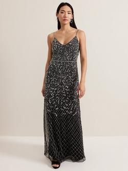 Phase Eight Alexia Sequin Dress, Black/Silver, Black/Silver