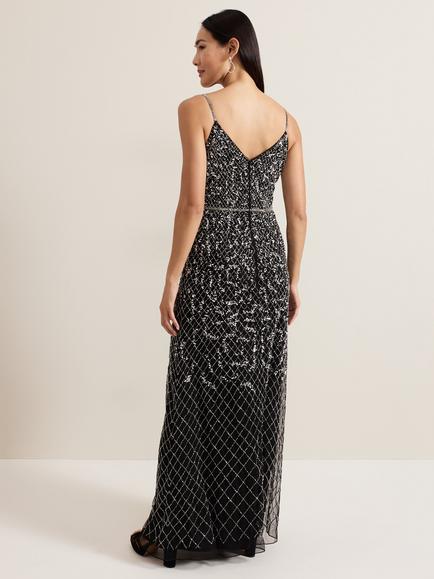 Phase Eight Alexia Sequin Dress, Black/Silver - view 2, Black/Silver